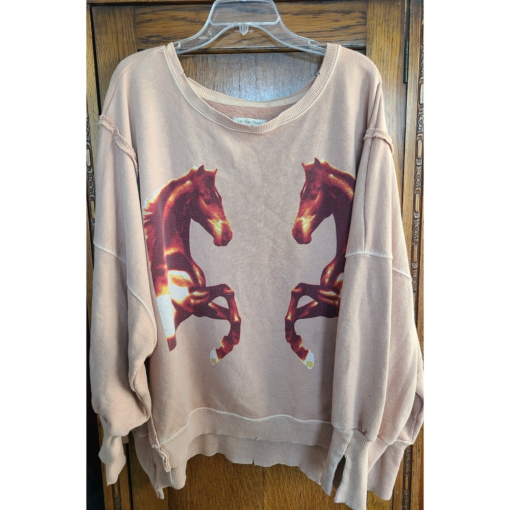 We The Free Camden Mirror Horse Graphic Sweatshirt Peach Tan Oversized Large